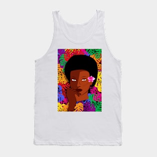 Beautiful Black Afro Woman With Colourful Plants Tank Top